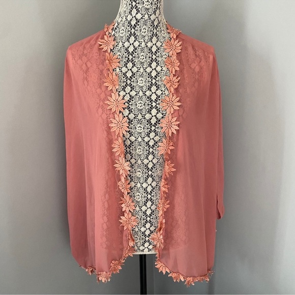 NASTY GAL Women's Flower Trimmed Sheer Kimono Swim Cover-Up│Size Small - Picture 6 of 10